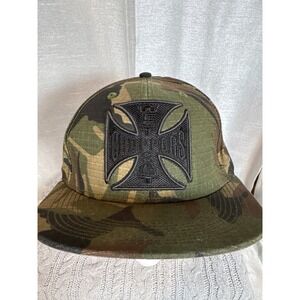 West Coast Choppers Camouflage Flat Brim Snapback Cap Iron Cross Logo